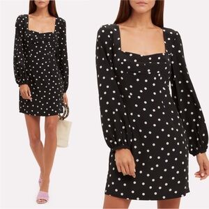 INTERMIX April Polka Dot Long Sleeve Dress 8 100% Silk Black White Sweetheart